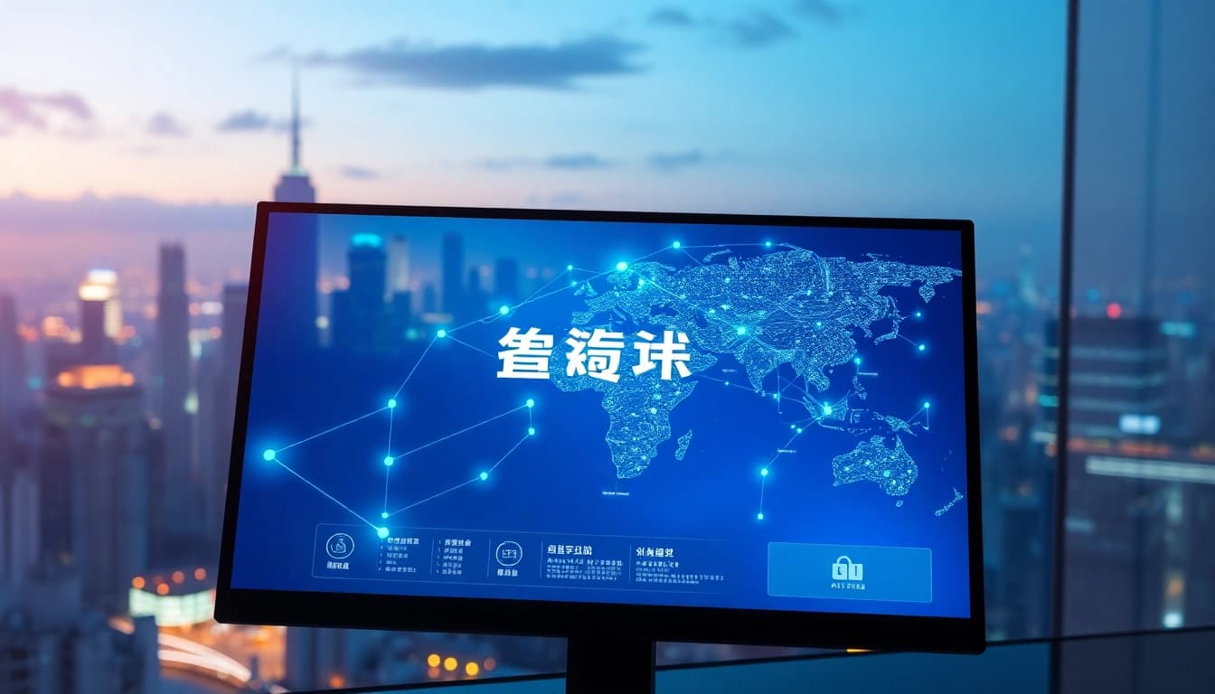 快连官网 interface displayed on a digital screen showcasing global connectivity and advanced network features.