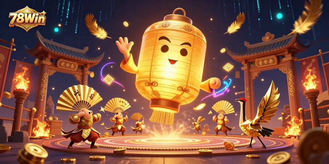 Experience the excitement of 78Win casino with vibrant 3D illustration featuring lucky symbols and dynamic gaming elements.