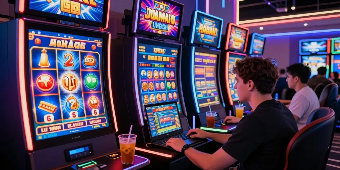 Player enjoying diverse games at non UKGC casinos in a vibrant online gaming atmosphere.