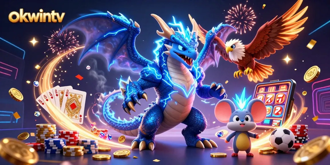 Experience seamless sports betting and live football streaming with okwintv's vibrant 3D scene of gaming excitement.