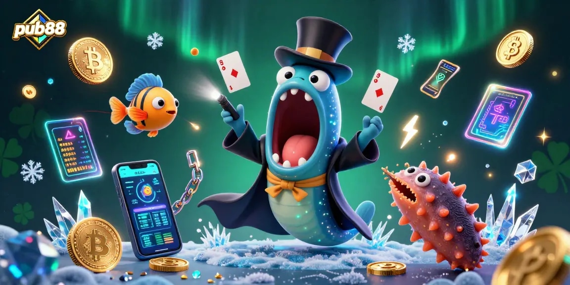 Engaging magic performance featuring pub88 characters in a vibrant casino setting.
