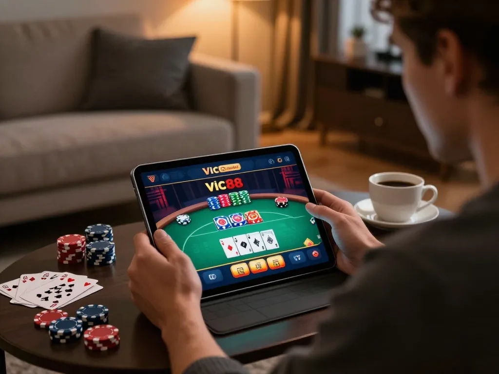 Experience Vic88 winning strategies while playing poker online in a cozy setting.