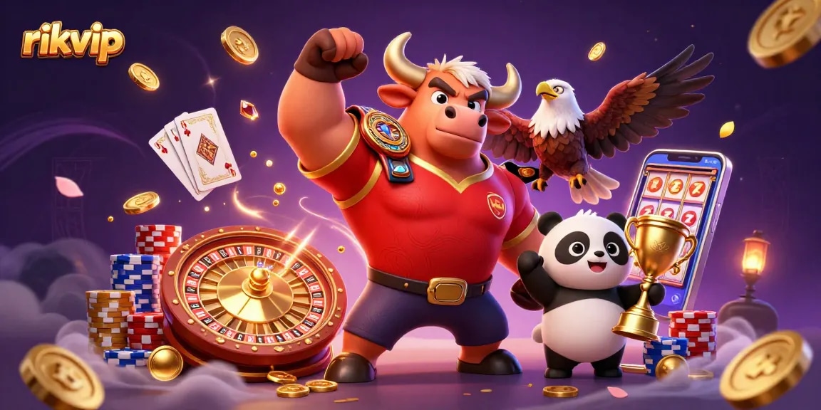 Experience the thrill of rikvip with a vibrant 3D casino scene showcasing dynamic characters and exciting game elements.