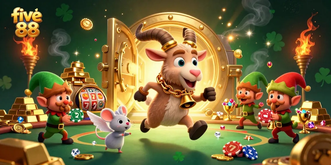 Join the chaotic fun of five 88, where Krampus, angels, and gremlins create a vibrant casino scene!