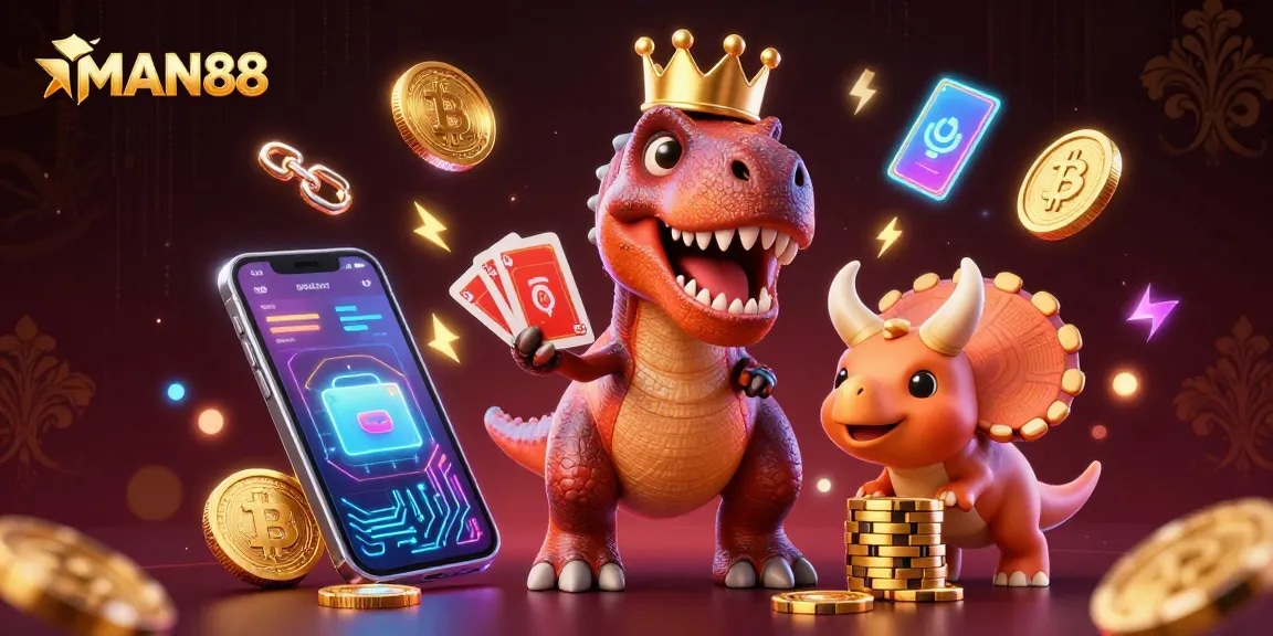 Engage with MAN88's thrilling world of gaming featuring vibrant characters and casino elements.