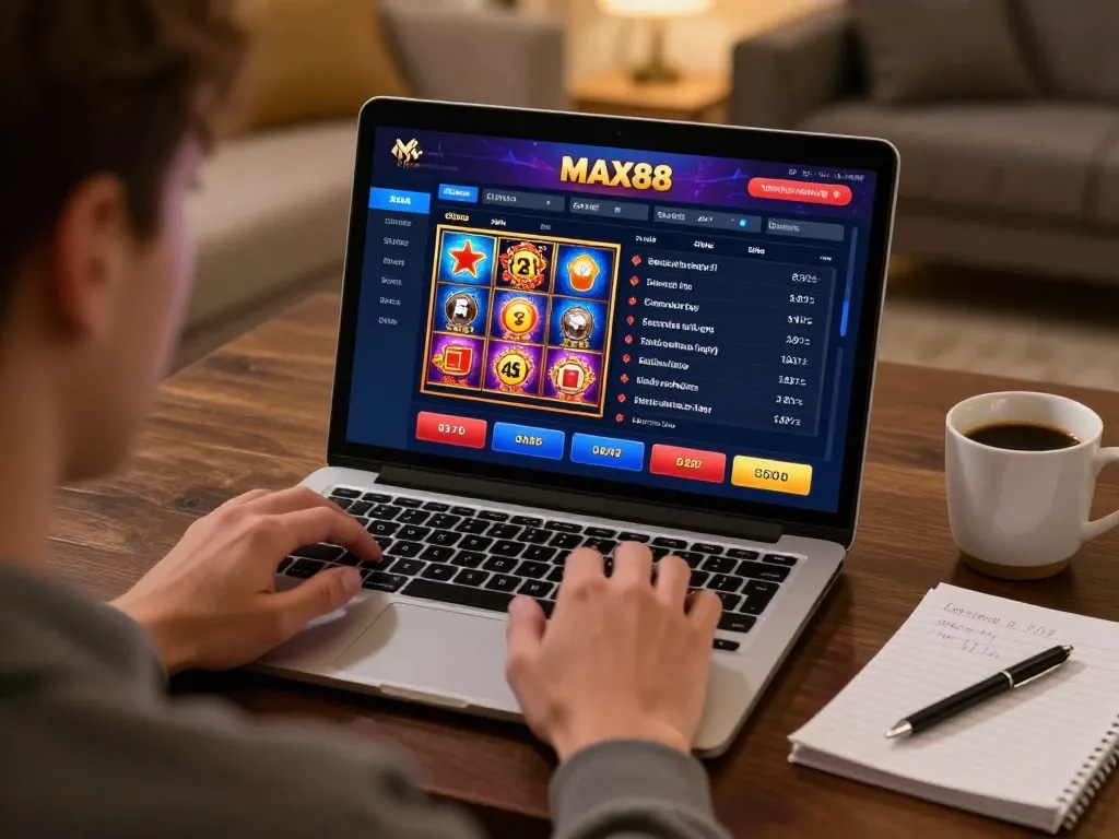 Engaging in online casino gaming at MAX88, showcasing vibrant betting options and user-friendly interface