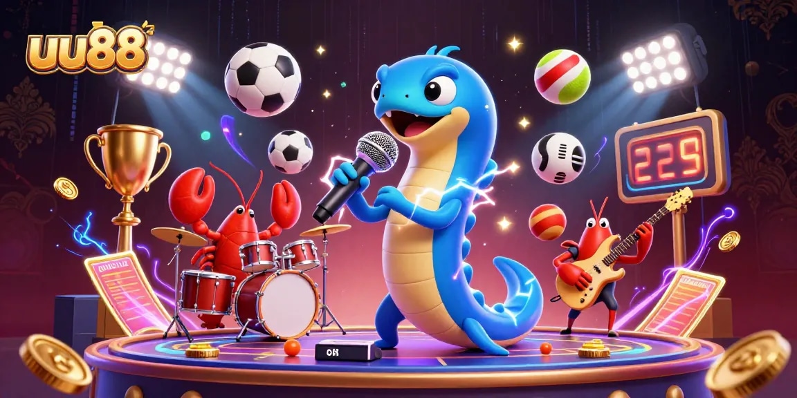 Experience electrifying gameplay at uu88 in a vibrant underwater casino setting with a DJ eel and dynamic sports elements.