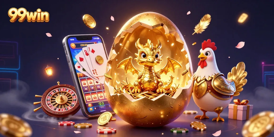 Experience epic wins at 99win with a dazzling golden dragon and casino excitement.