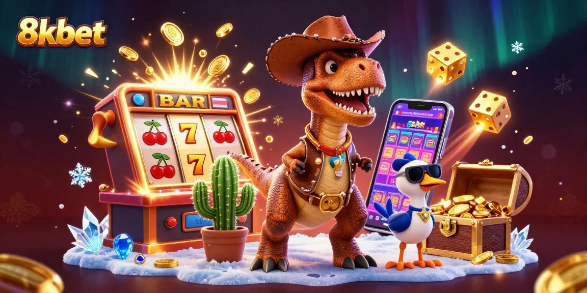 Experience the excitement of winning at 8kbet with colorful slot machines and dynamic casino elements.