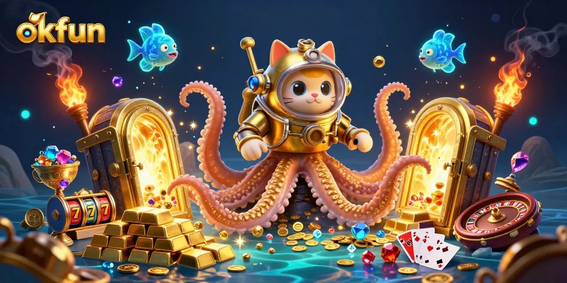 Play exciting games at okfun with kraken treasure and vibrant casino elements