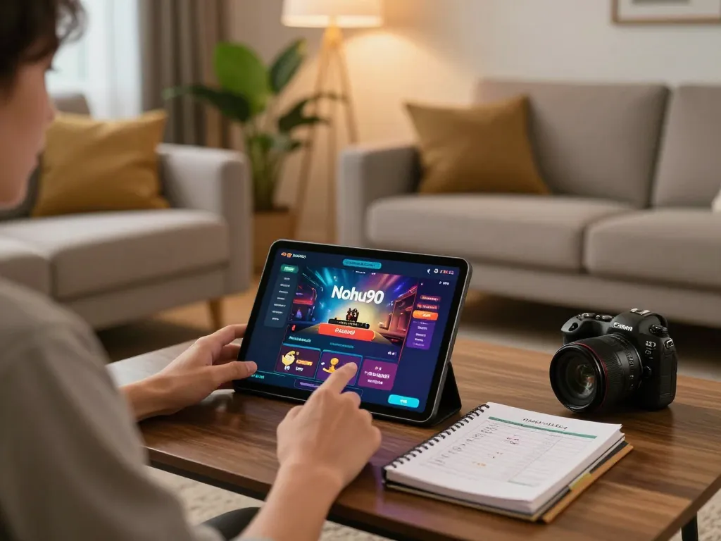Nohu90 engaging online casino gameplay scene showing a player strategizing and enjoying home entertainment.