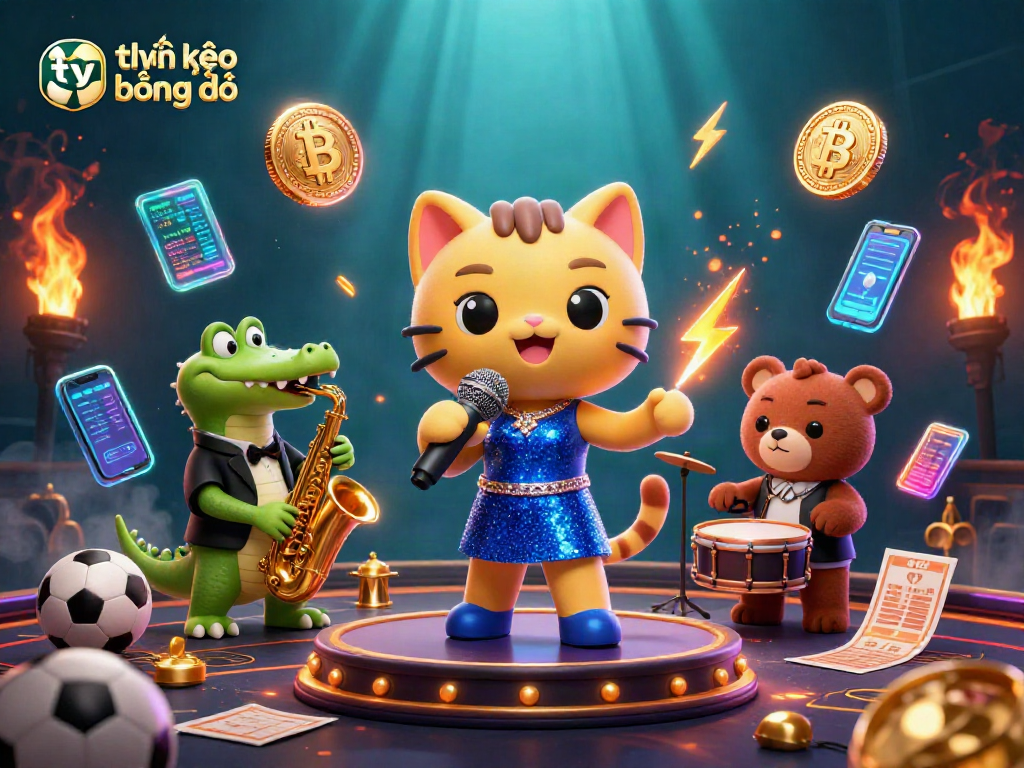 Bet on tỷ lệ kèo bóng đá with engaging 3D cartoon characters in a vibrant casino scene.
