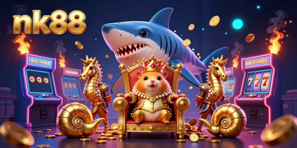 Join the tiny golden hamster king and seahorse guards in a vibrant nk88 casino adventure.