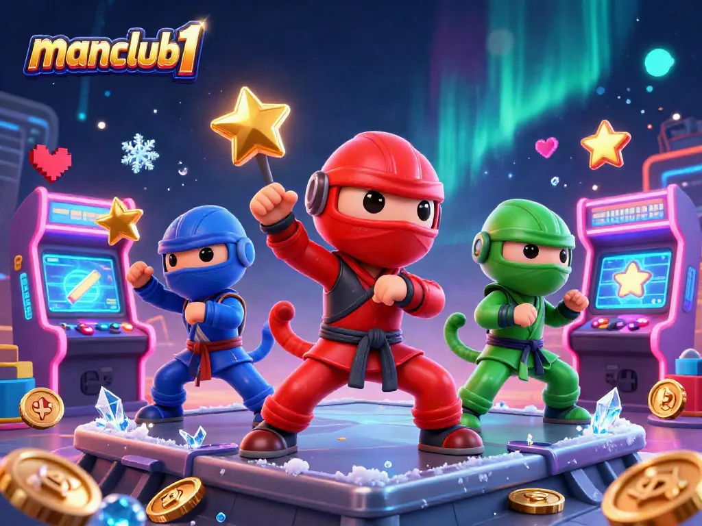 Engaging scene with manclub1 chameleon ninjas in a vibrant casino atmosphere, showcasing dynamic gaming energy.