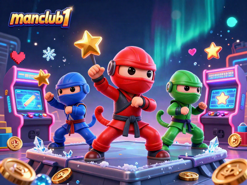 Engaging scene with manclub1 chameleon ninjas in a vibrant casino atmosphere, showcasing dynamic gaming energy.