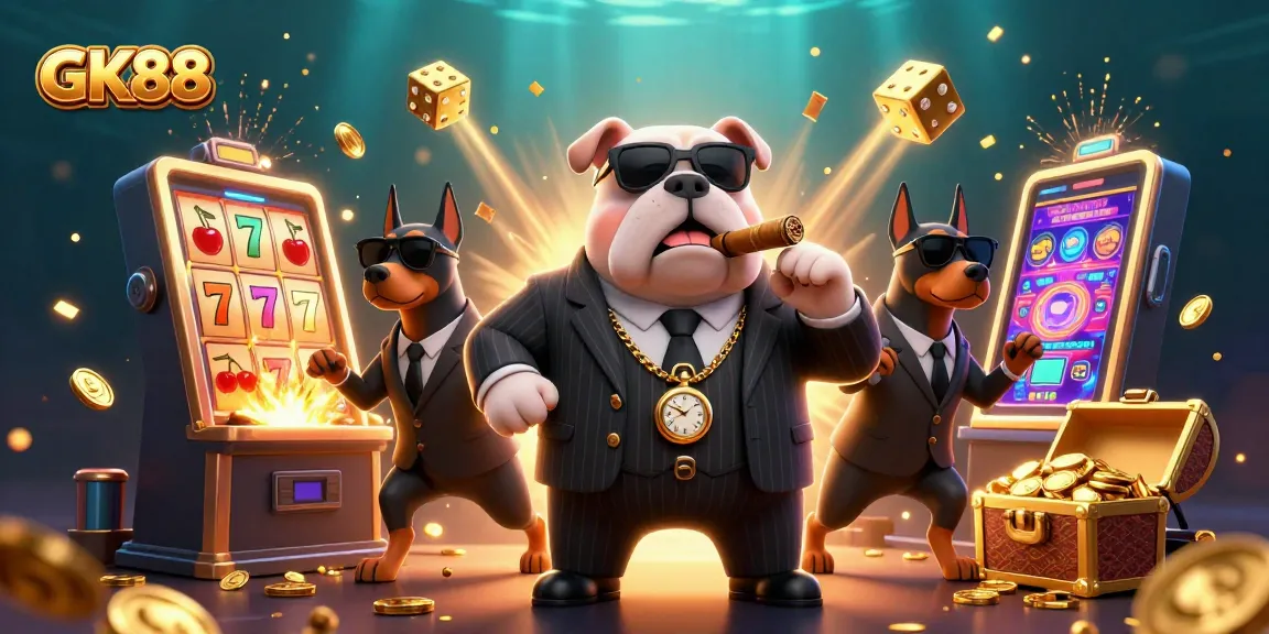 Experience excitement with GK88 and casino elements in a vibrant 3D illustration scene.