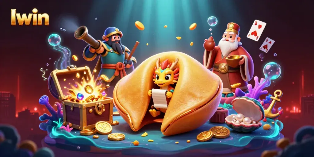Engage with Iwin's unique casino world featuring golden treasures, animated 3D characters, and vibrant visuals.
