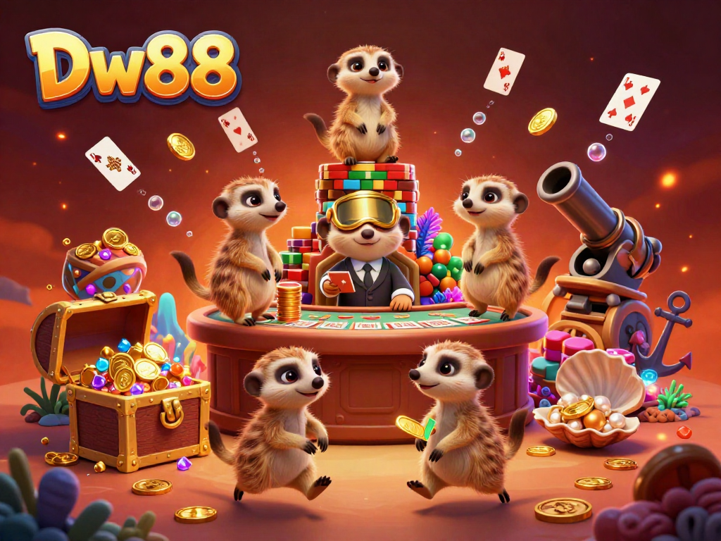 Experience the excitement at Dw88 casino with meerkats operating a vibrant gaming scene.