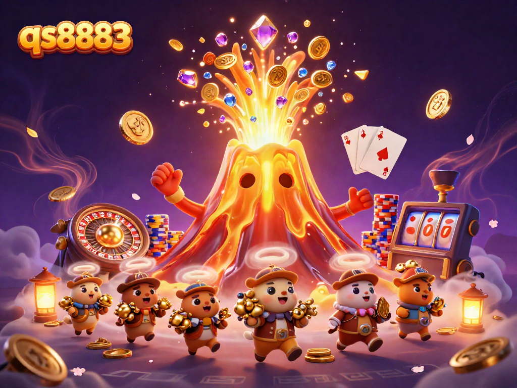 Spin the reels and win with qs8883 at the 3D casino featuring a volcano of treasures and excitement.