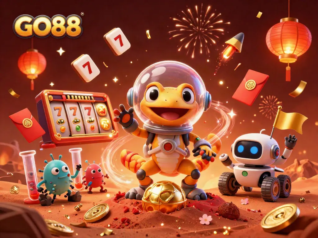 Experience unmatched excitement at GO88, with animated geckos discovering a buried golden casino!