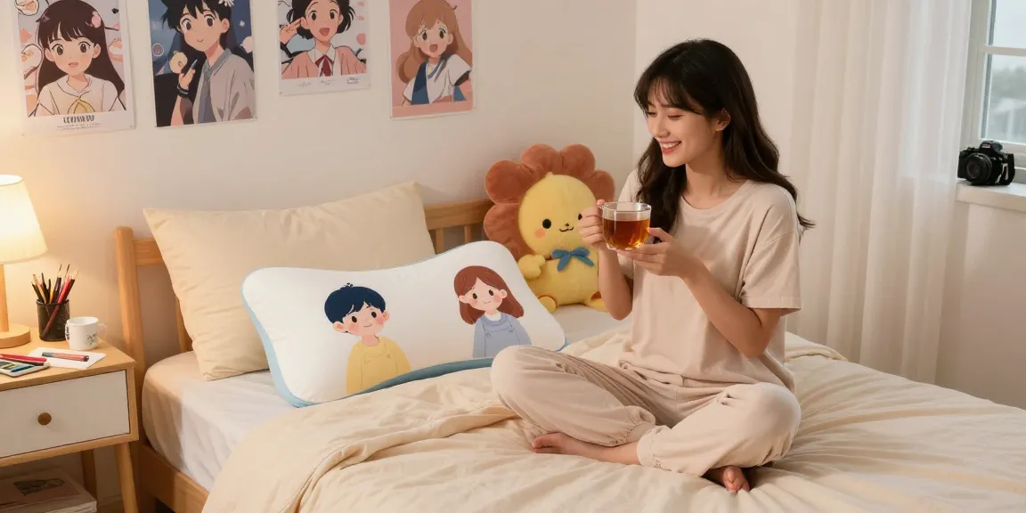 Vibrant design of a custom body pillow in a cozy bedroom.