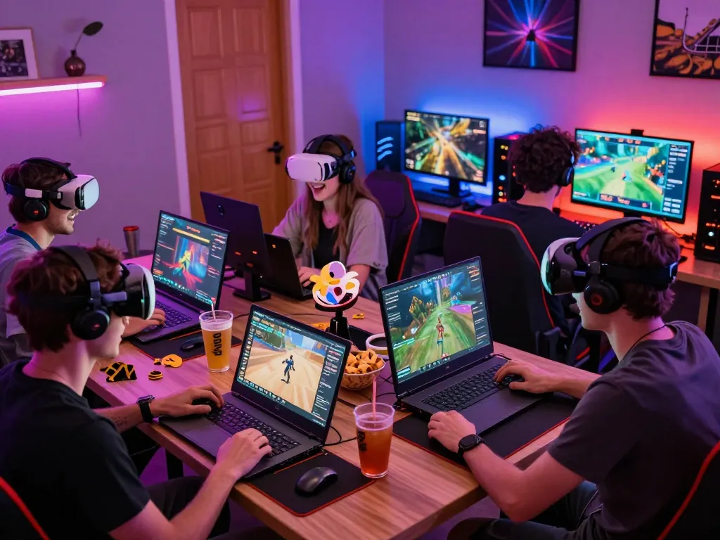 Excited players engaging with 789 club online gaming in a lively den.