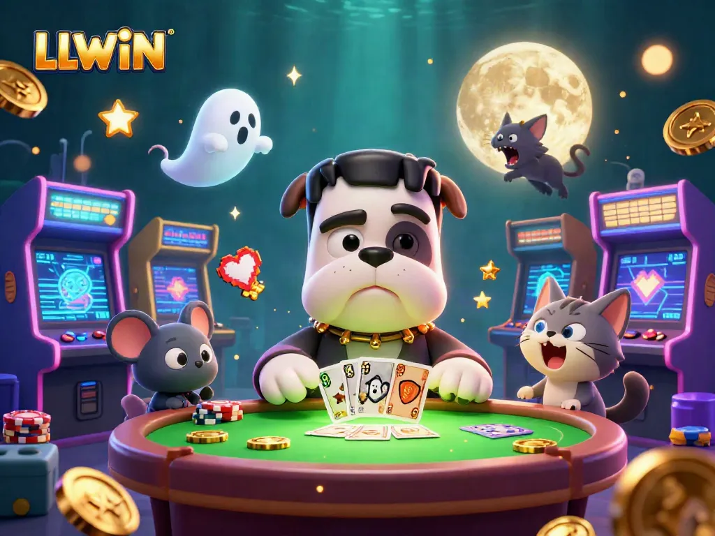 Experience LLWIN's thrilling casino action with unique characters in a vibrant 3D scene.