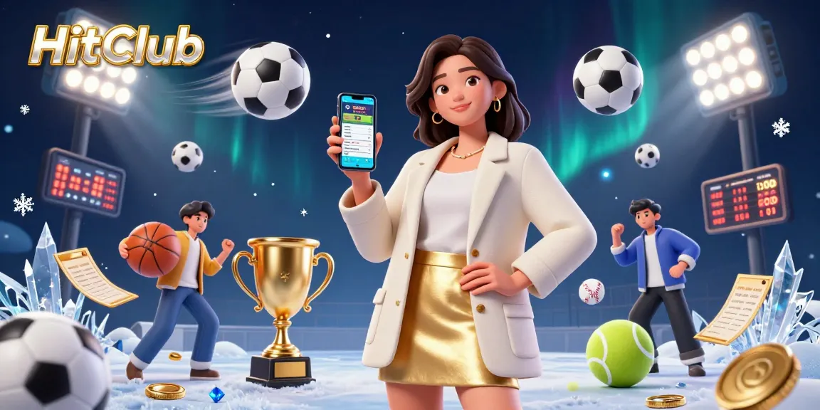 Bet on HitClub with a vibrant scene featuring sports betting elements and an engaging character.