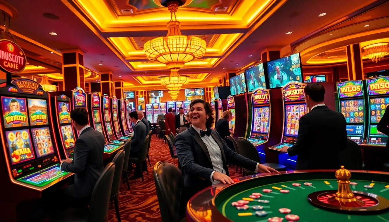 Experience thrilling gameplay on the vibrant IDNSLOT slot machines in a luxurious casino.