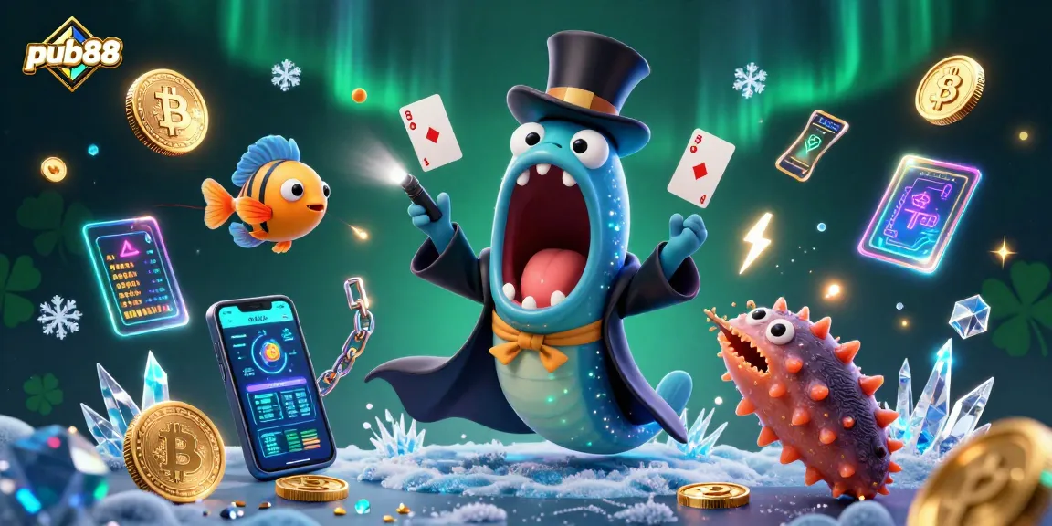 Engaging magic performance featuring pub88 characters in a vibrant casino setting.
