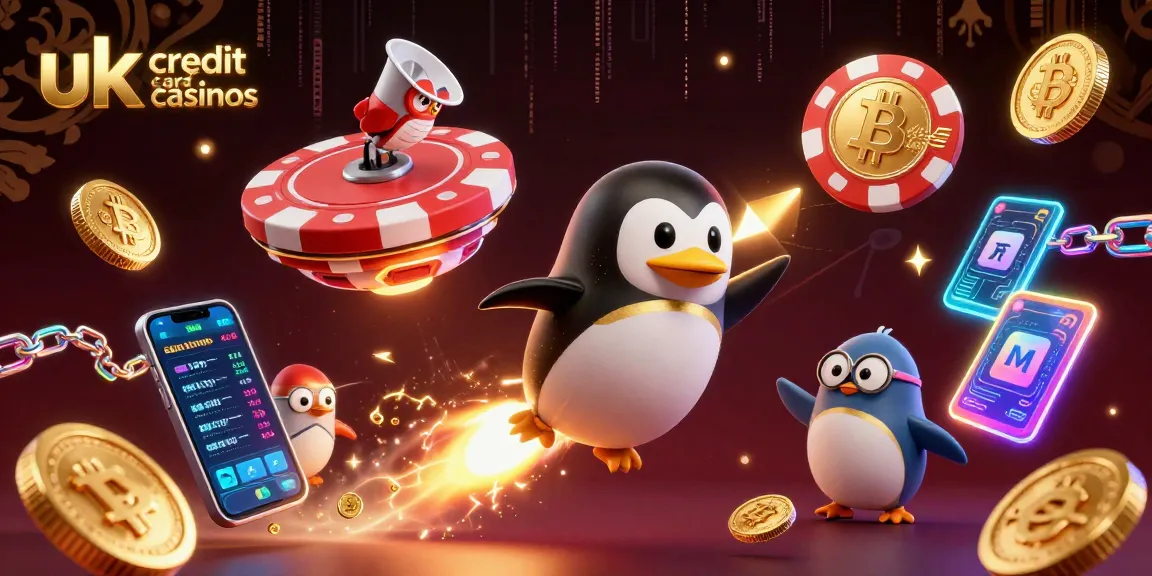 Experience thrilling gameplay at uk credit card casinos featuring golden penguins and vibrant crypto elements.