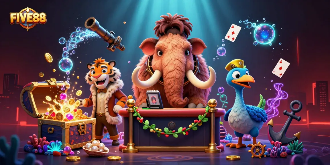 Five88 Casino: A vibrant 3D scene showcasing dynamic characters and thrilling gaming elements