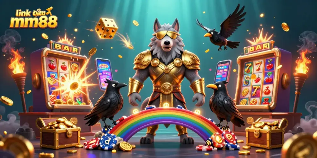 Engage in thrilling games at link vào mm88 with an epic jackpot illustration featuring Norse-inspired characters.