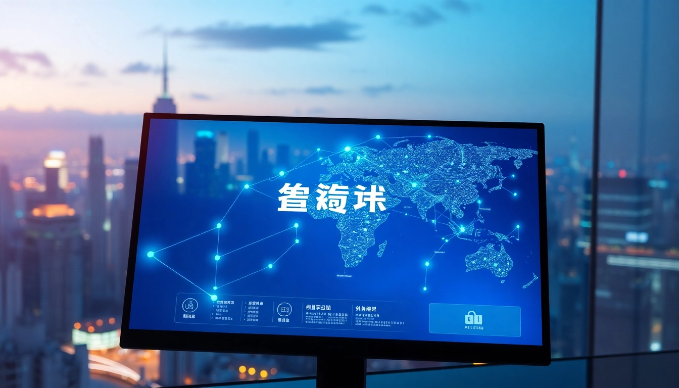 快连官网 interface displayed on a digital screen showcasing global connectivity and advanced network features.