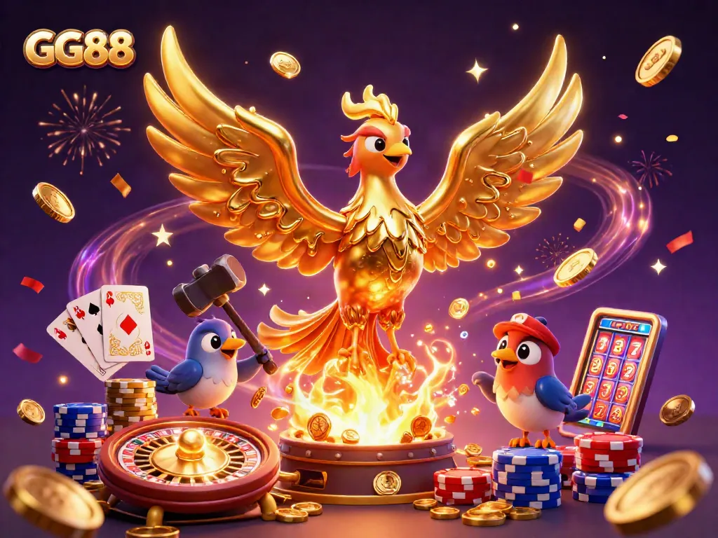 Win big with GG88 in this vibrant 3D casino illustration full of excitement.