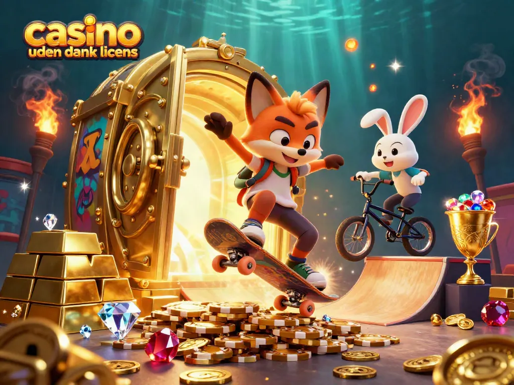 Play exciting games at casino uden dansk licens with a vibrant fox and rabbit in a colorful 3D scene.