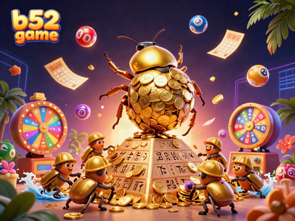 Engage with the b52 game world, showcasing a golden beetle and vibrant casino elements.