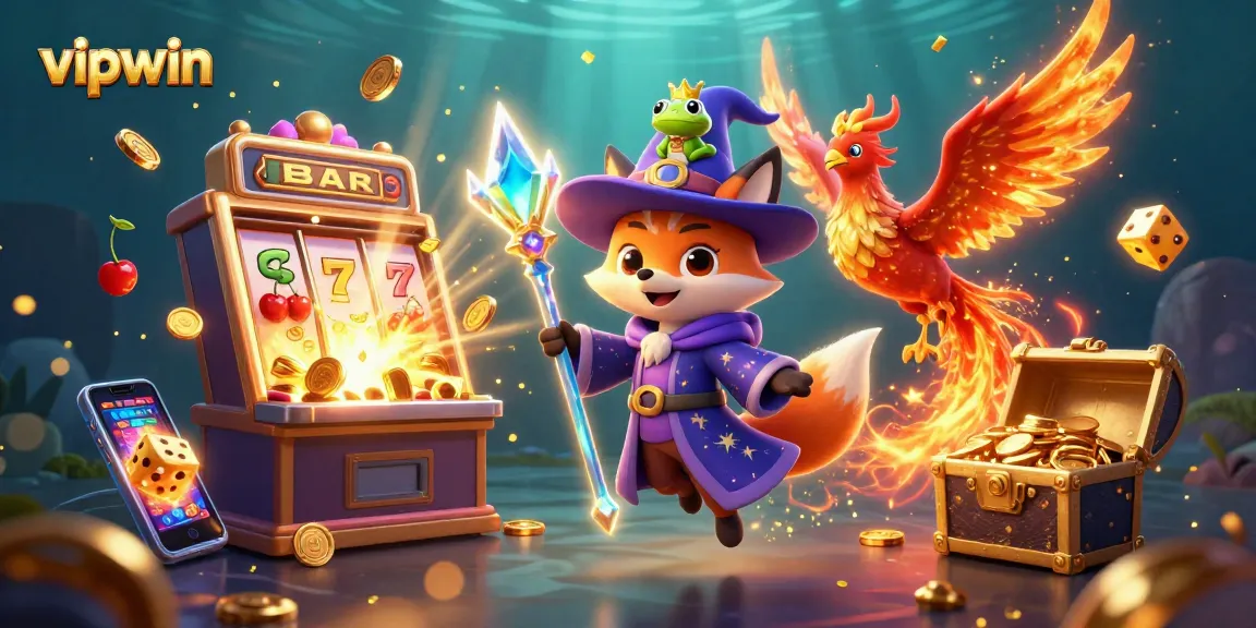 Experience thrilling jackpots with VIPWIN's vibrant casino scene featuring 3D characters and games.