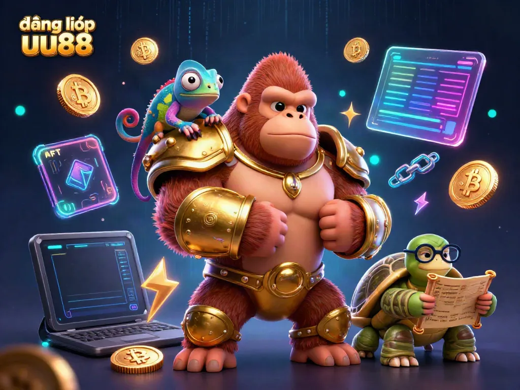 Experience the thrill of online gaming with đăng nhập uu88, featuring a powerful gorilla king and colorful chameleon in a vibrant digital casino