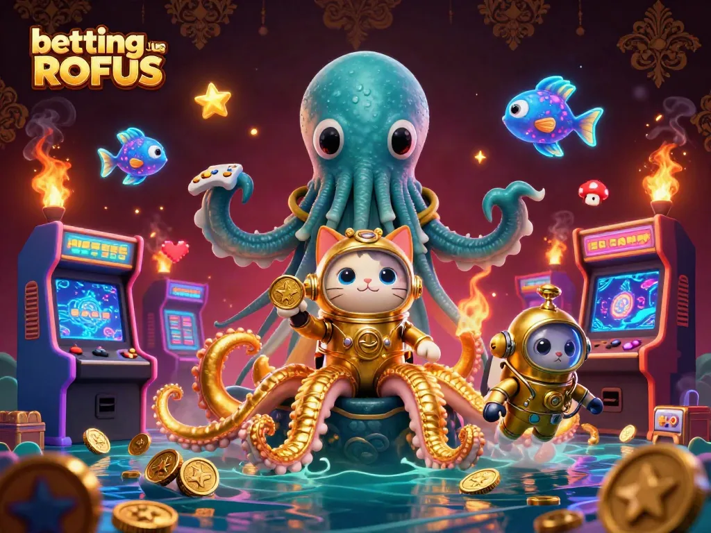 Experience thrilling gaming adventures with betting uden ROFUS, featuring a kraken and charming dive cat.