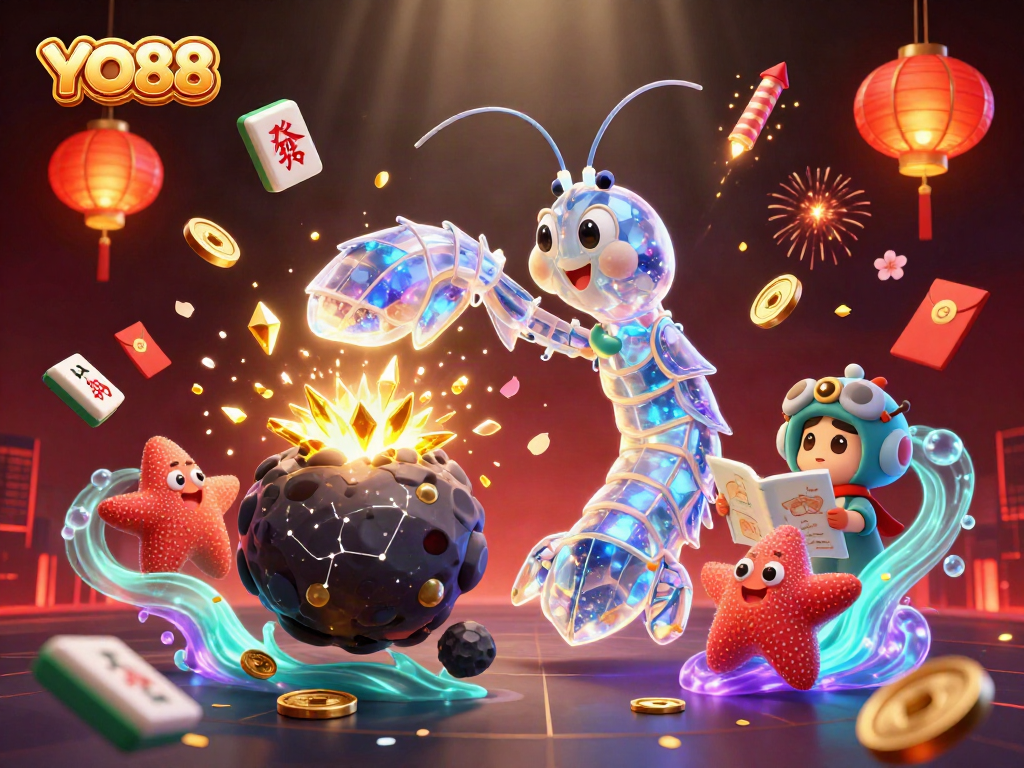 Unleash the excitement with YO88’s dynamic 3D animated casino scene bursting with gems and treasures.