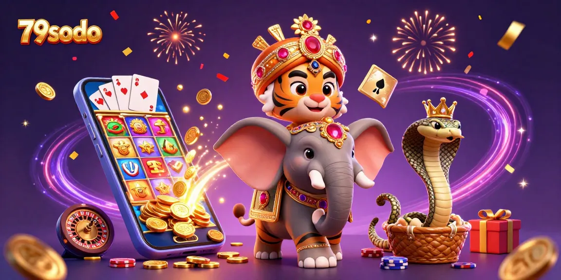 Spin slots and win with 79sodo; vibrant gaming scene featuring a majestic tiger and jewels.