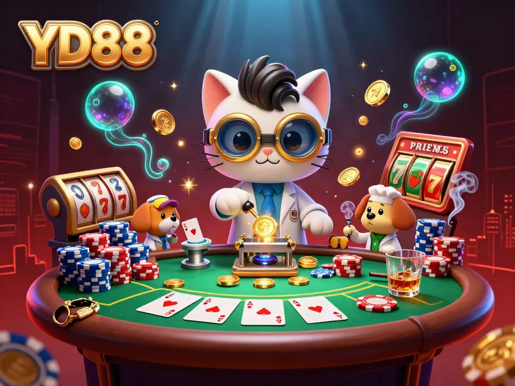 Experience the excitement at YD88 with a thrilling 3D casino scene featuring vibrant gaming elements.