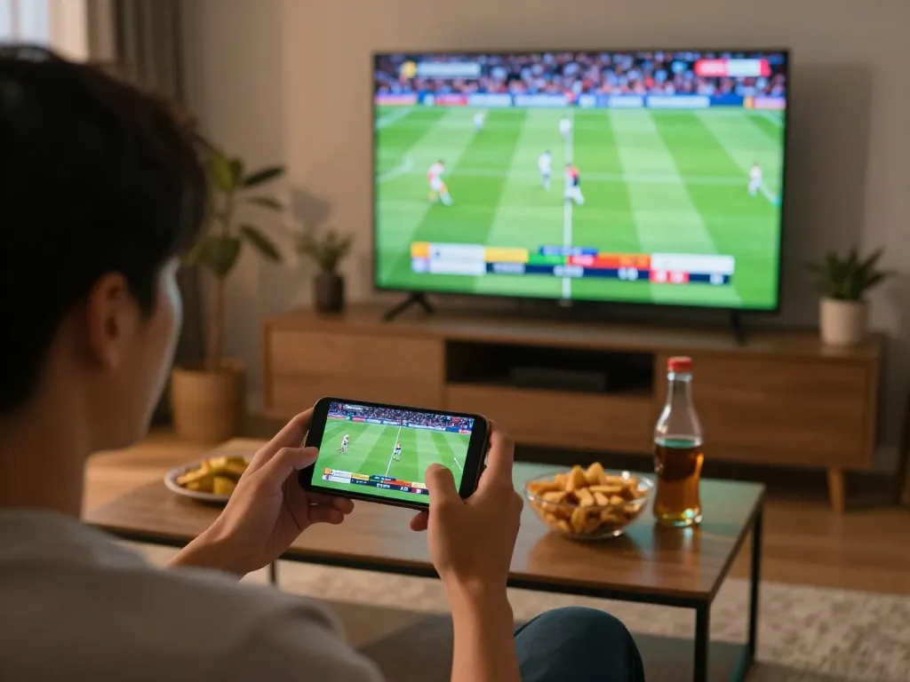 Xoilac sports betting excitement with live updates on smartphone during a football match.