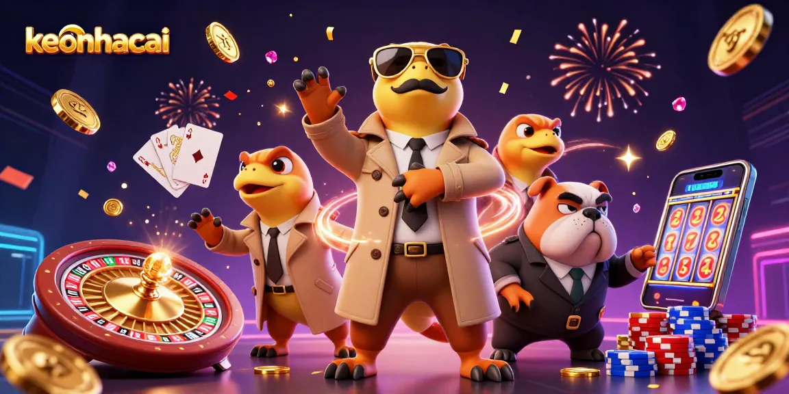 Experience the vibrant keonhacai scene of raptors in a trench coat attempting casino entry amidst dazzling winnings!
