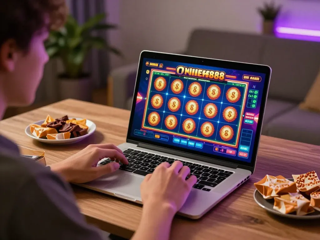 Engaging in slot88 gameplay from home, focusing on online strategies and user-friendly interface.