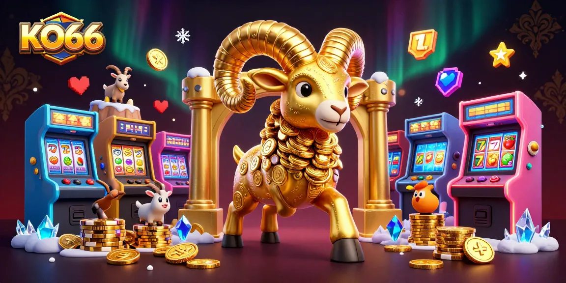 Engage in thrilling gaming at KO66 Casino, featuring vibrant slots, golden elements, and energetic characters.