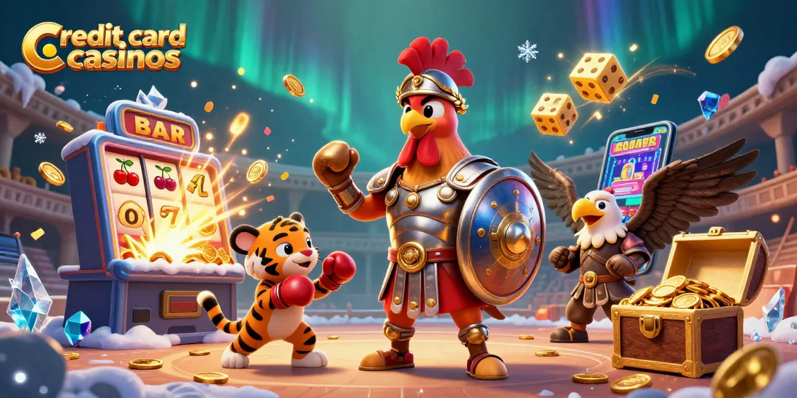 Engage at credit card casinos with vibrant 3D characters and jackpot action in a dynamic gambling scene.