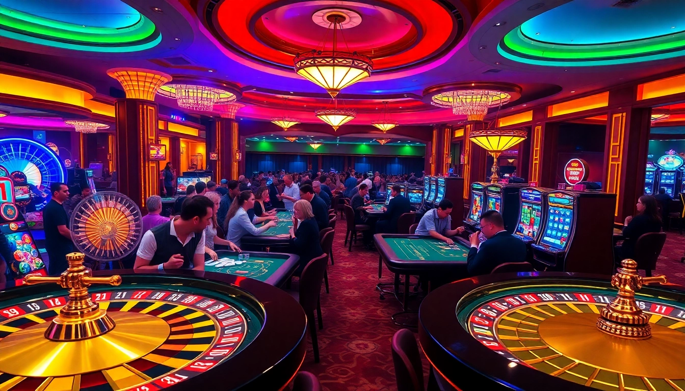Players engaging in exciting gambling at https://wala88.free/ with vibrant casino elements.