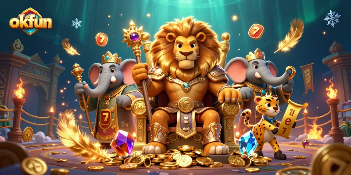 Experience thrilling jackpots with okfun in this vibrant 3D casino scene filled with energetic elements.